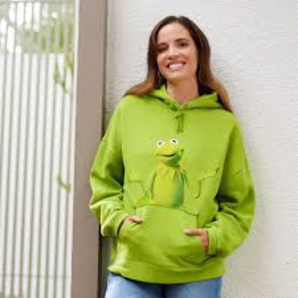 Disney Tops - Disney Kermit the‎ Frog Hoodie Green Muppets Graphic Sweatshirt Size S